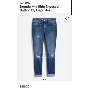 Kan Can
Brenda Mid Ride Exposed Button Fly Capri Jean